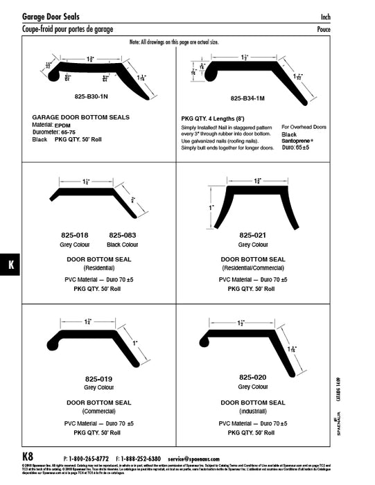 Joint inférieur pour porte de garage Duro 70, largeur 1-1/4 po x rabat 7/8 po, vinyle PVC, noir, par Spaenaur Inc.