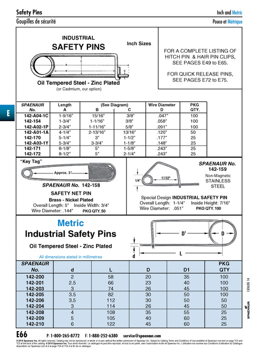 Safety Pin 2mm Wire x 58mm LGTH Spring Steel Zinc Plated