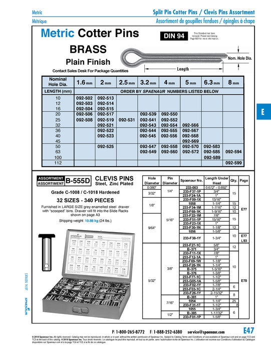 Metric Cotter Pin, DIN 94 3.2mm x 40mm Brass Plain DIN 94/BR 3.2X40