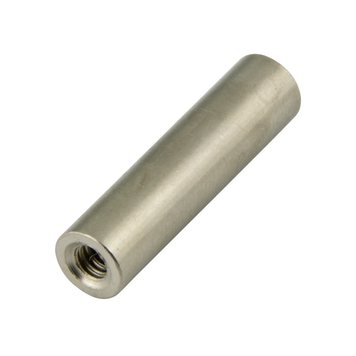 Round Spacer, Tapped, Seamless, #8-32 UNC, 1/4" OD x 1/2" LONG, Brass, Nickel Plated Machined From Brass Rod