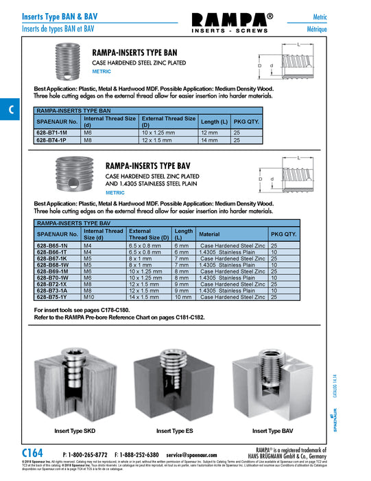 Rampa Insert Type Bav, with 3-Hole Cutting Edges At External Thread, 12mm x 1.50 OD x 9mm LGTH, M8 Internal Thread, Hard Steel Blue Zinc Plated