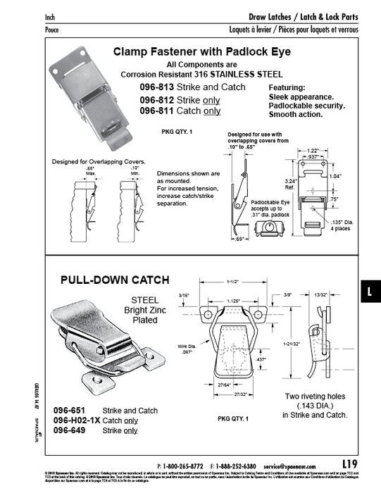 Clamp Fastener Catch & Strike Steel Bright Zinc Plated (#096-H02-1X + #096-649) UNIt Package 10 Pcs by Spaenaur Inc.
