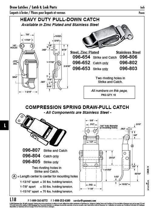 Compression Spring Catch 1 1/8" Wd x 1 41/64" O/A LGTH Stainless Steel Plain by Spaenaur Inc.