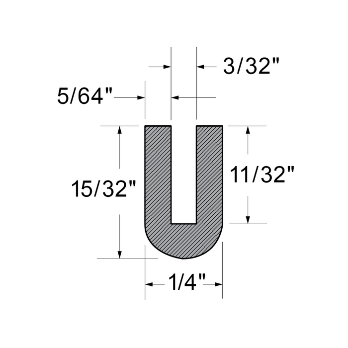 "U" Shaped Extrusion 3/32" Slot Width x 1/4" O/A Width x 11/32" Slot Depth Santoprene Duro 70 100 Ft Roll by Spaenaur Inc.
