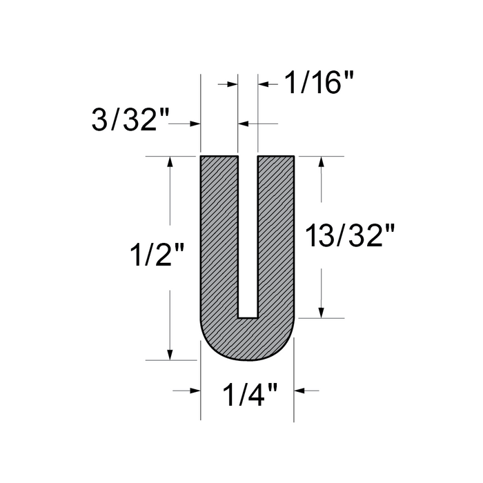 Thermoplastic Elastomer U Channel 1/16" Slot Width x 13/32" Slot Depth x 1/2" O/A Height x 1/4" O/A Width x 100 Ft LGTH Santoprene Tpe, 70 Duro by Spaenaur Inc.