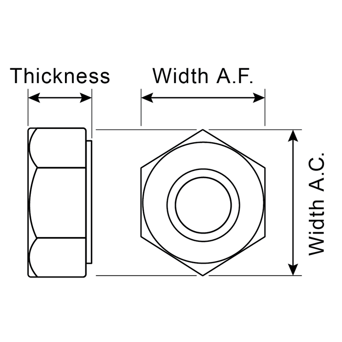 Fujilok Hex Finished Full Locknut M12 x 1.75 Pitch AISI-304 Stainless Steel Passivated with Stainless Steel Insert by Fujilok