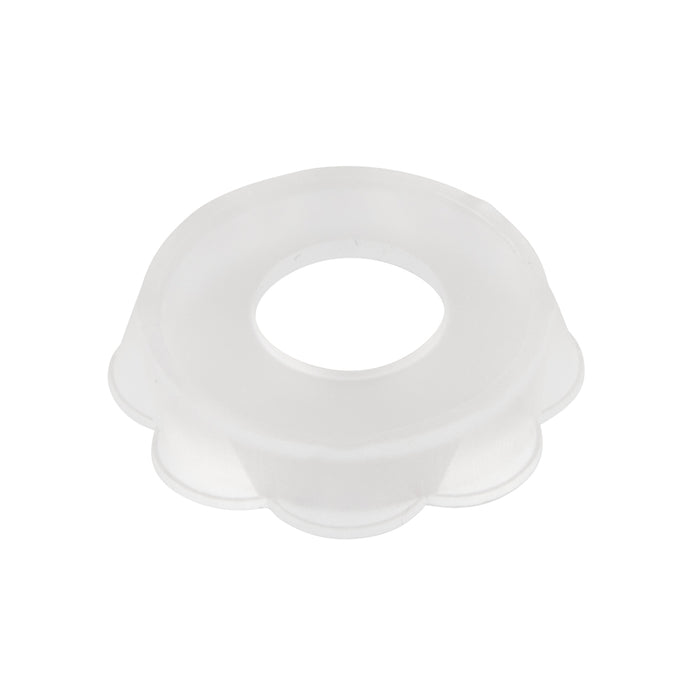 Socle à visser « Pop-On » pour vis à tête cylindrique de 1/4" de diamètre. Diamètre extérieur : 0,620" ; hauteur : 0,125". En polypropylène naturel, fabriqué par Spaenaur Inc.