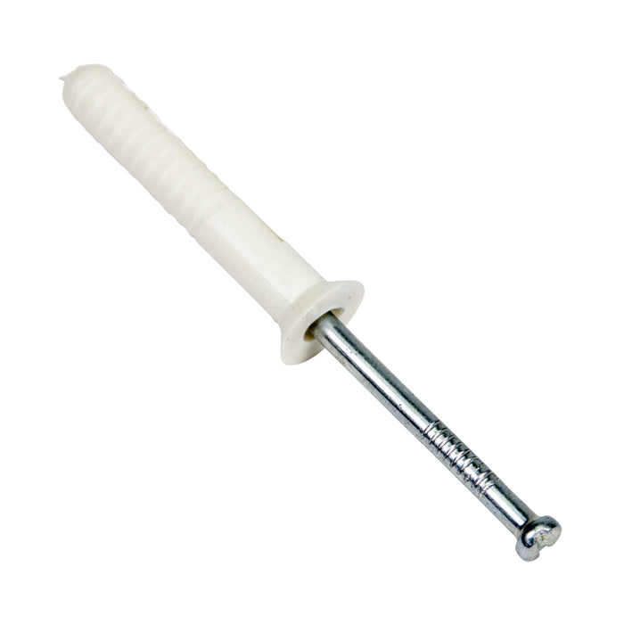 Ancrage en nylon à tête plate non assemblé avec vis d'entraînement 1/4 po de diamètre x 1 1/2 po de longueur, tête de 7/16 po de diamètre, foret de 1/4 po Nylon par Spaenaur Inc.