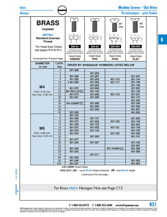 Machine Screw Slot Cheese HD DIN 84 M4 x 10mm Brass, Nickel Plated DIN 84/BR-NP M4X10