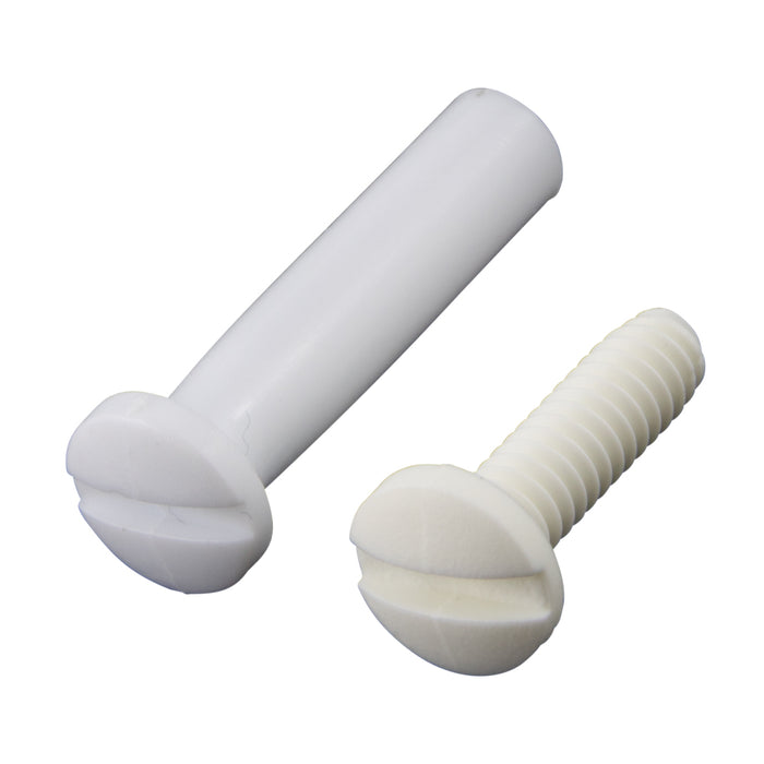 Binder Post & Screw (Nylon), Slot Head, Rapid Assembly, .240" DIA x 1/2" LG Polyethylene Post, White Colour