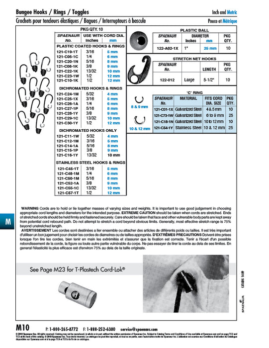 Spring Hooks for 1/2" (12mm) Cord DIAm Steel, Black Plastic Coated