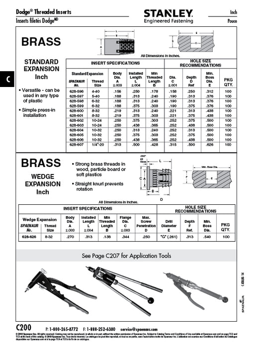 Standard Expansion Insert #10-24 UNC x .365" Thread Brass