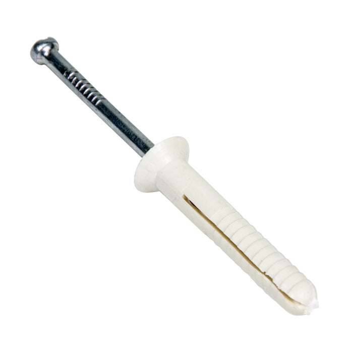 Ancrage en nylon à tête plate non assemblé avec vis d'entraînement 1/4 po de diamètre x 1 1/2 po de longueur, tête de 7/16 po de diamètre, foret de 1/4 po Nylon par Spaenaur Inc.
