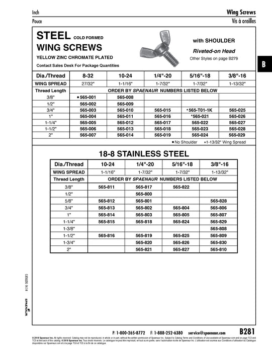 Wing Screw with Shoulder And Riveted-On Head, #10-24 UNC x 1/2", Wing Spread 1-1/16" Low Carb Steel Cold forged Zinc Plated with Yellow Dichrom
