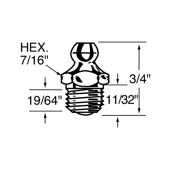 Straight GRease Fitting 1/8" P.T.F. Short, 7/16" Hex, 3/4" O/A HT Stainless Steel Passivated by Spaenaur Inc.