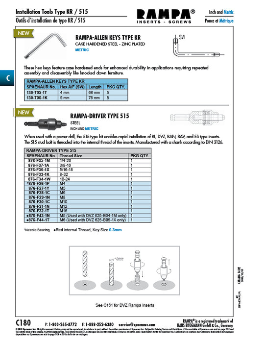 Rampa Allen Keys Type Kr, Round Shank M4 Hard Steel Zinc Plated by Spaenaur Inc.