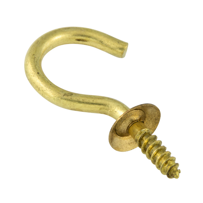 Cup Hook 7/8" x .105" x 1-5/16" O/A Length 5/16" Thread Length, 1/2" Opening Solid Brass Plain by Spaenaur Inc.