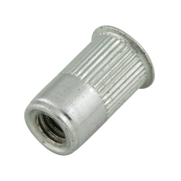 A-K Series Knurled Threaded Insert Standard Open End 1/4"-28 UNF x .165-.260" Grip Steel, Trivalent Zinc Plating