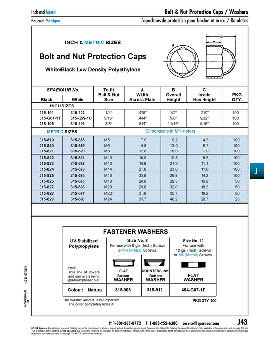 Hex Dome Protection Cap for 3/8" DIA Bolt (.544" A/F) Polyethylene White