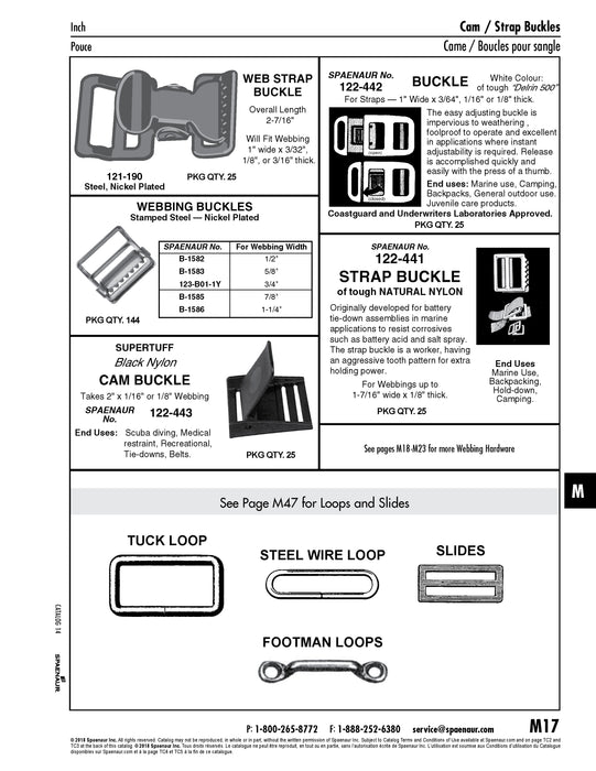 Easy Adjustable Buckle White for Straps 1" W x 3/64", 1/16" 1/8" TH Delrin 500 Plastic White