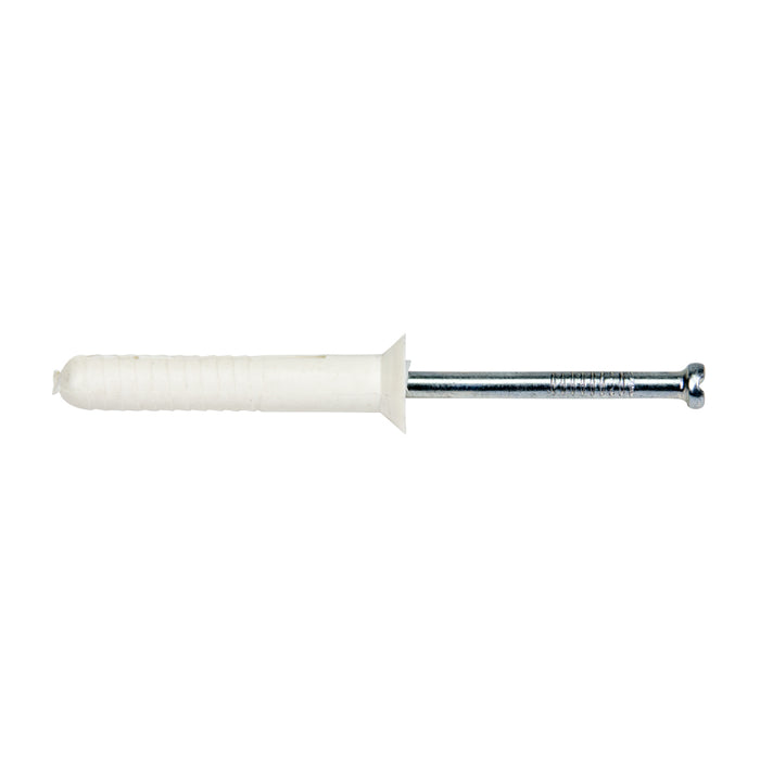 Ancrage en nylon à tête plate non assemblé avec vis d'entraînement 1/4 po de diamètre x 1 1/2 po de longueur, tête de 7/16 po de diamètre, foret de 1/4 po Nylon par Spaenaur Inc.
