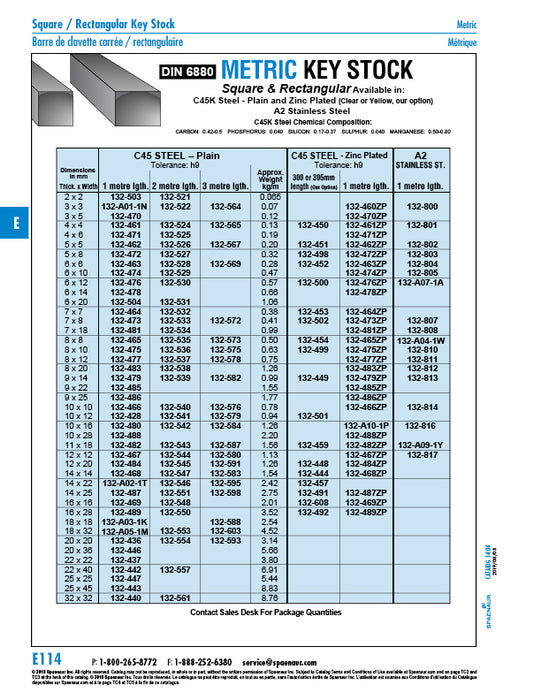 Key Stock Metric Rectangular 18mm x 7mm x 1 Metre C45K Steel Plain DIN 6880/ST 18X7X1Mtr by Spaenaur Inc.