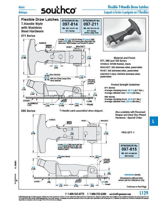 Flexible Draw Latch 086 Series Keeper Style "F" (Assembled) 2.44" x 4.0" EPDM Rubber Handle 302 Stainless Steel Bracket by Spaenaur Inc.