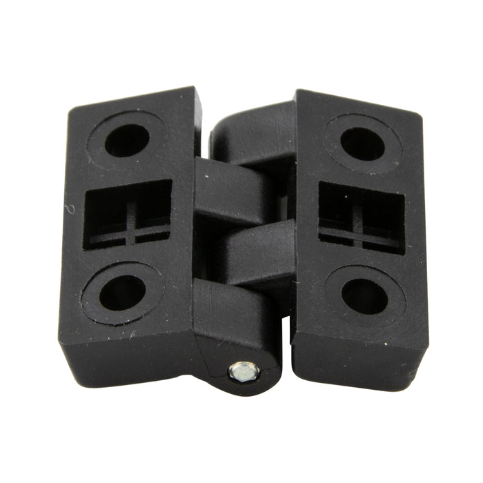 Plastic Hinge, Interior Mounting Brass Tapped Female Insert 1.89" x 1.89" x .41" Thermoplastic Material, Black Zinc Plated Steel Pin by Spaenaur Inc.