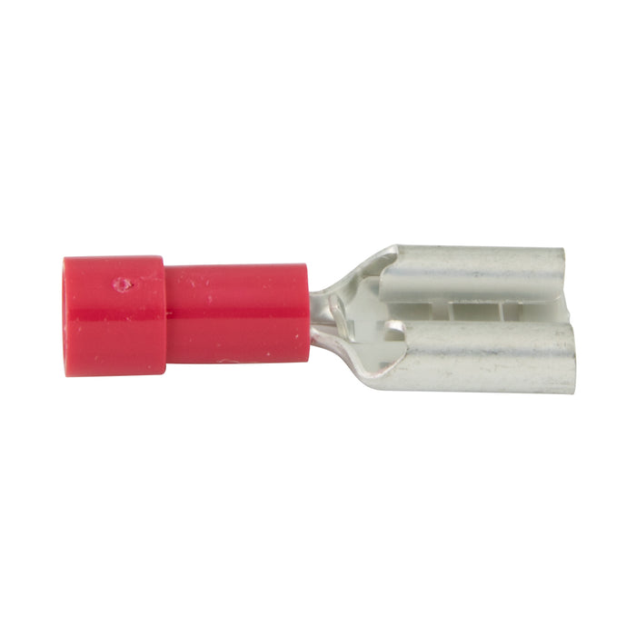 Copper Female Tab Socket, Solderless, Insulated 1/4" F.Q.D., 22-18 GA. Wire Electrolytic Copper, Bright Tin Plate, Red Plastic Insulation