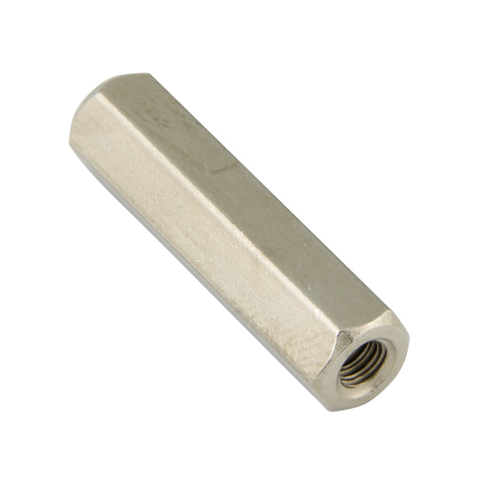 Hexagon Spacer, Tapped, Seamless Type Machined From Brass Rod Threaded #8-32 UNC, 1/4" LGTH, 1/4" A.F., Brass, Nickel Plated by Spaenaur Inc.