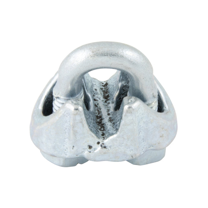 Agrafe pour câble métallique, usage léger pour câble de 3/16 po, base en fonte malléable galvanisée, boulon en U en acier zingué, par Spaenaur Inc.