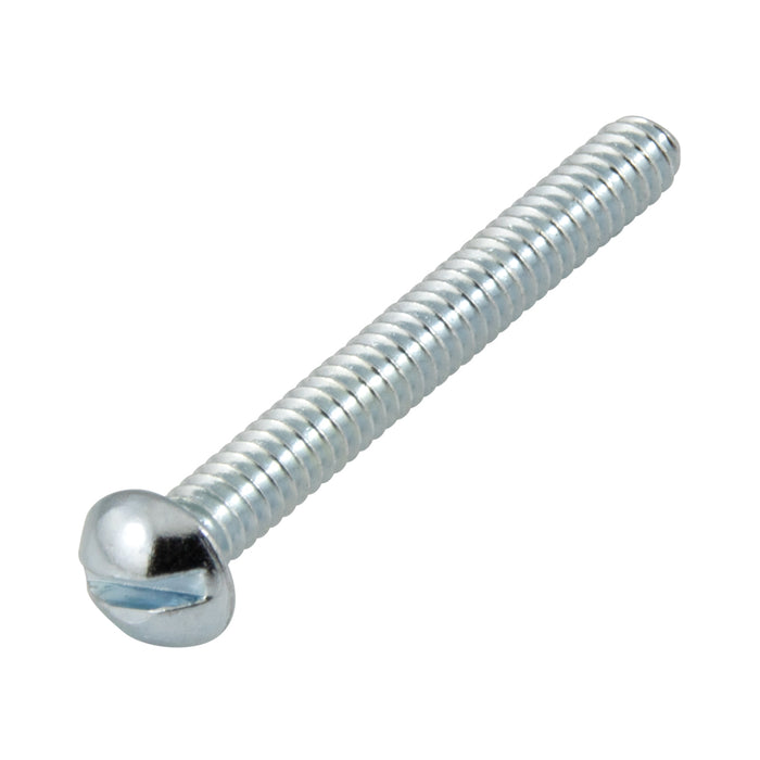 Machine Screw, Round Slot Head 3/8"-16 UNC x 2" LG Low Carbon Steel Trivalent Zinc Plated, ANSI B18.6.3-1972