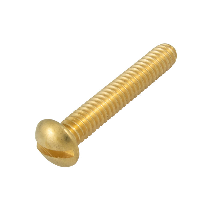 Machine Screw Round Slot Head #8-32 UNC x 1" LG Brass Plain Finish ANSI B18.6.3-1972