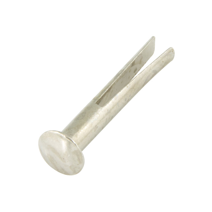 Rivet fendu à tête ovale 1/8 po de diamètre x 3/4 po de longueur, tête de 7/32 po de diamètre, en laiton nickelé, fabriqué par Spaenaur Inc.