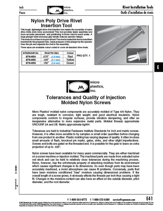 Drive Rivet Insertion Tool for 0.075" Rivet Pin Red by Spaenaur Inc.