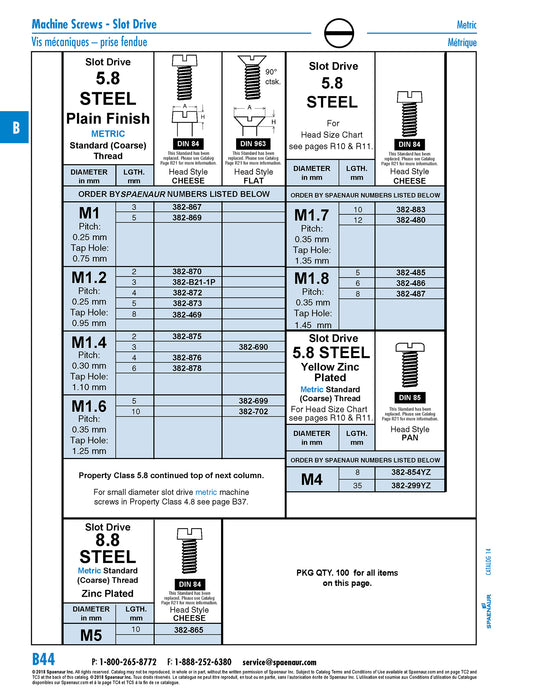 Machine Screw, Cheese Head, Slotted Drive, M1.4 x 0.30 mm UNC x 4 mm Length, Steel Plain by Spaenaur Inc.