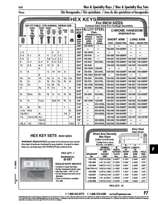 Regular Length Hex Key 3/16" Chrome Vanadium Steel Nickel Plated by Spaenaur Inc.