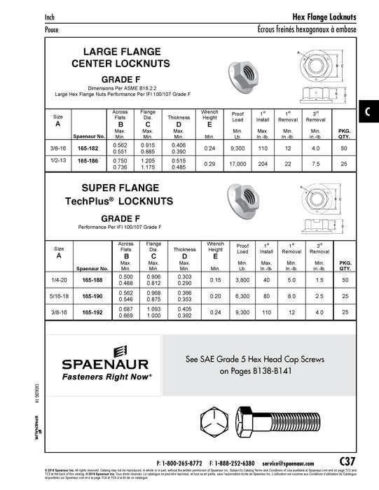 Side Distortion Hex Locknut, Large Flange, for Sae Grade 1,2,3 & 5 Bolts, 1/2"-13 UNC, Flange DIA. Max. 1.205", Grade F Steel Zinc Plated And Wax