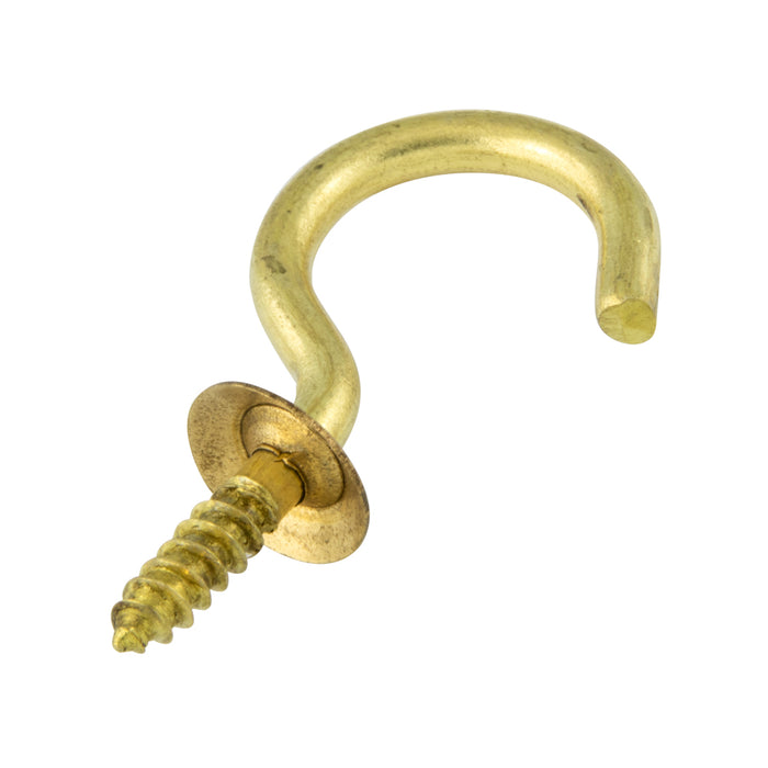 Cup Hook 1 1/4" x .135" Wire DIA x 1 7/8" O/A LGTH, 3/8" THRD LGTH Solid Brass Plain by Spaenaur Inc.