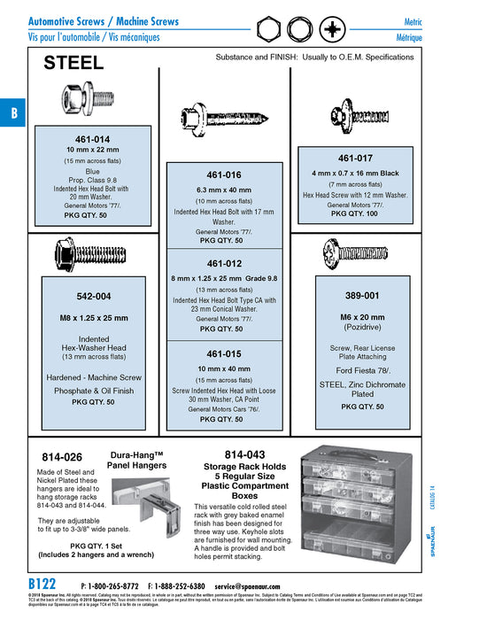 "Dura-Hang" Panel Hanger to Hang #814-043 or 814-044 Rack (2 Brackets Per Set) W/Wrench Steel Nickel Plated by Spaenaur Inc.