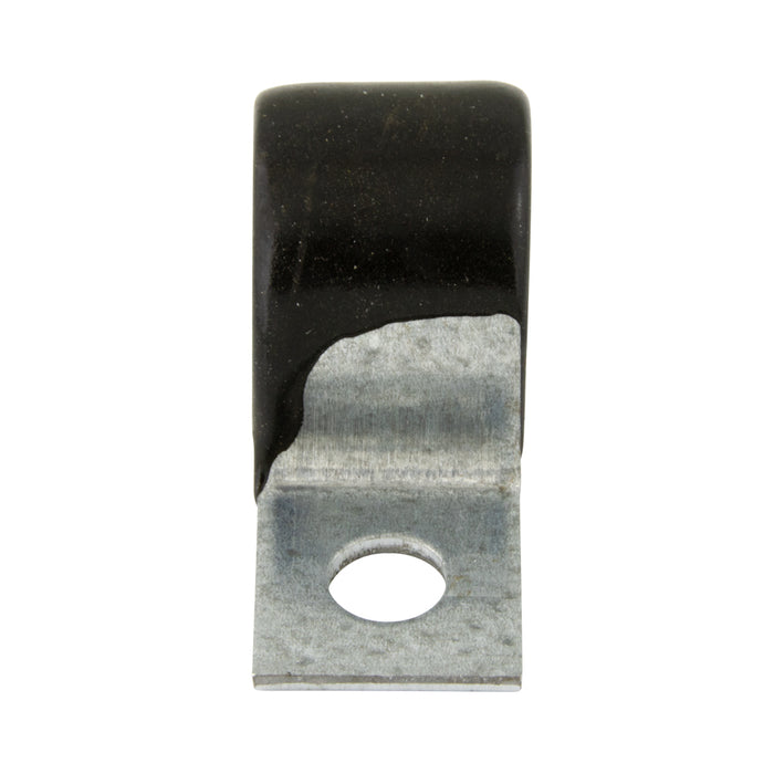 "Half" Clip, Cushioned 7/16" Clamp DIA, 7/32" Hole DIA .625" C to C Steel Hot Dipped Galvanized Black Vinyl Cushion by Spaenaur Inc.