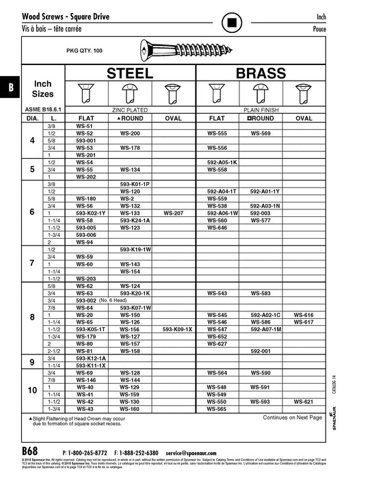 Wood Screw, Flat Head, Square Socket, #8 x 5/8" Length, Steel Zinc Plated, ASME/ANSI B18.6.1