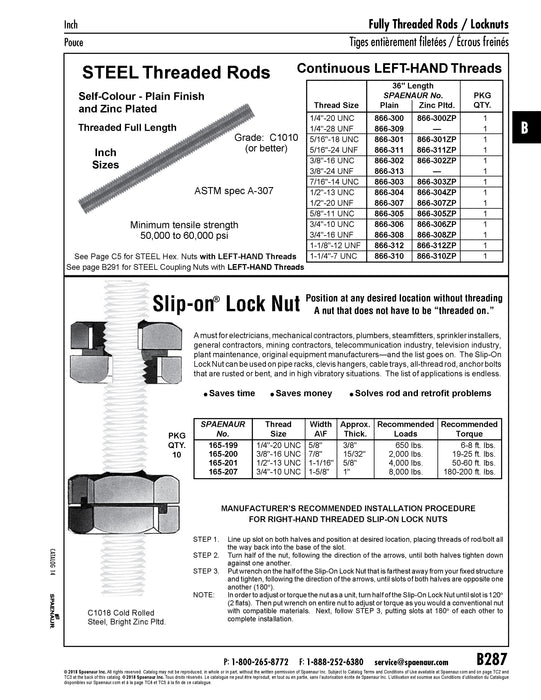 Left Hand Threaded Rod 5/16"-24 UNF x 36" LONG Steel Plain