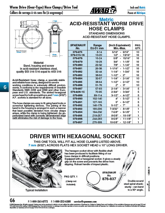 Worm Drive Hose Clamp 244-283mm Range (Sae Size 170) 316 Stainless Steel by Spaenaur Inc.