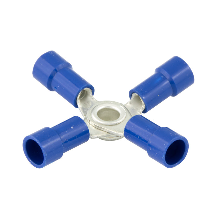Copper Four-Way Connector, Solderless, Insulated 16-14 GA. Wire Electrolytic Copper Blue Plastic Insulation Bright Tin Plate by Spaenaur Inc.