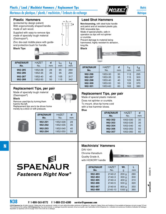 Embouts de rechange (paire) pour marteau 1952-50 (n° de série 992-288) Embouts de 50 mm de diamètre en plastique Desmopan noir
