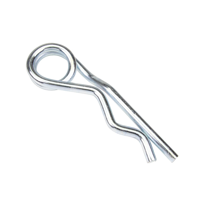 Agrafe pour goupille d'attelage, double, fil de 4 mm, longueur 78 mm entre l'œillet central et l'extrémité de la goupille, acier à ressort zingué par Spaenaur Inc.