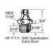 Straight GRease Fitting 1/8" P.T.F. Short, 7/16" Hex, 3/4" O/A HT, .236" Thread LGTH Stainless Steel Passivated by Spaenaur Inc.
