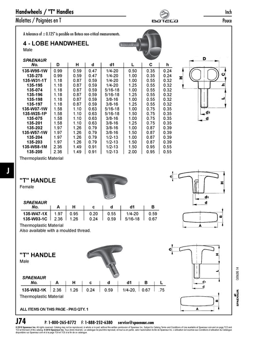 4-Lobe Handwheel, Male Thread 3/8"-16 x 1.25" Stud 1.58" Width x 1.10" Overall Height Thermoplastic, Black