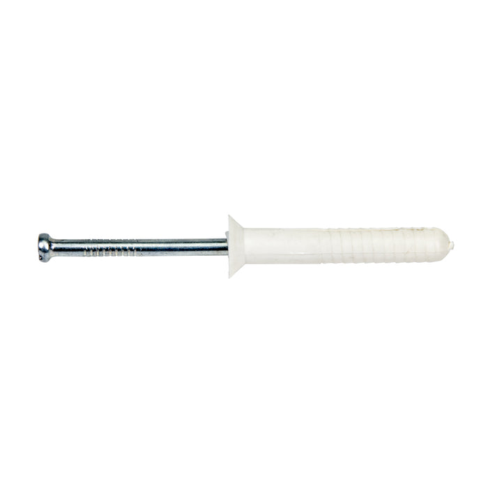 Ancrage en nylon à tête plate non assemblé avec vis d'entraînement 1/4 po de diamètre x 1 1/2 po de longueur, tête de 7/16 po de diamètre, foret de 1/4 po Nylon par Spaenaur Inc.